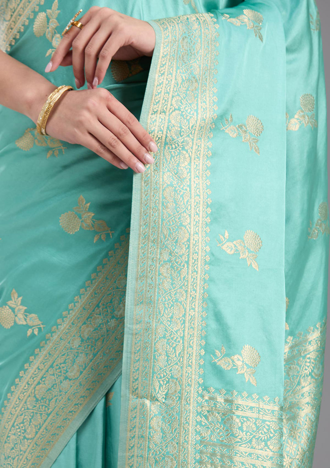 Sky Blue Zariwork Art Silk Saree