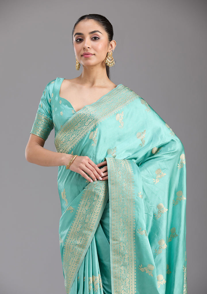Sky Blue Zariwork Art Silk Saree