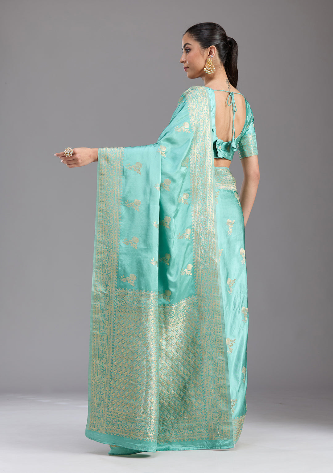 Sky Blue Zariwork Art Silk Saree