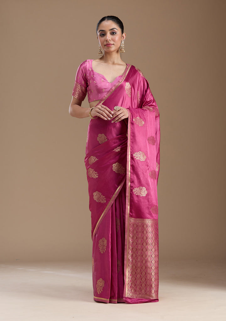 Onion Pink Zariwork Art Silk Saree