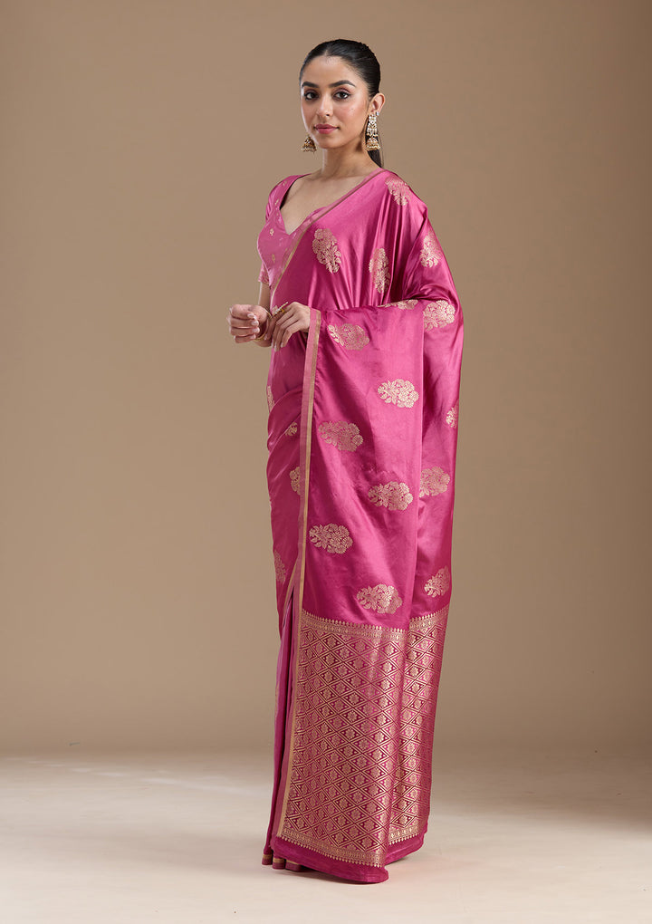 Onion Pink Zariwork Art Silk Saree