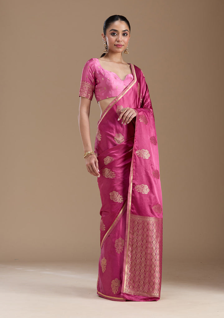Onion Pink Zariwork Art Silk Saree