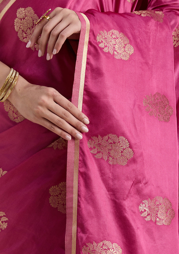 Onion Pink Zariwork Art Silk Saree