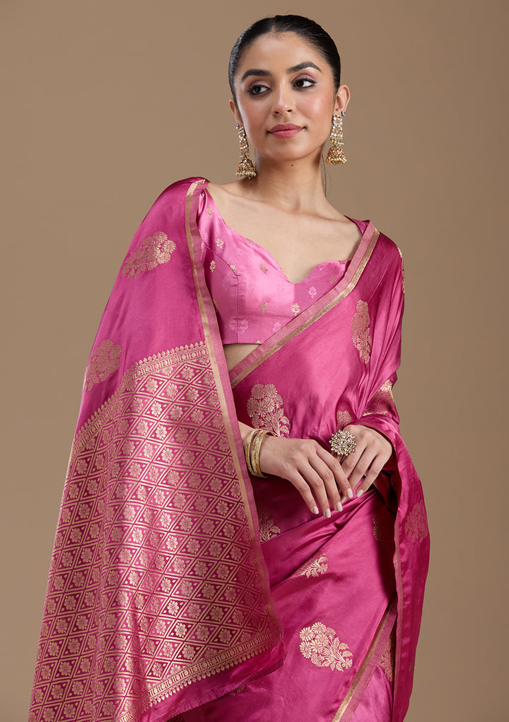 Onion Pink Zariwork Art Silk Saree