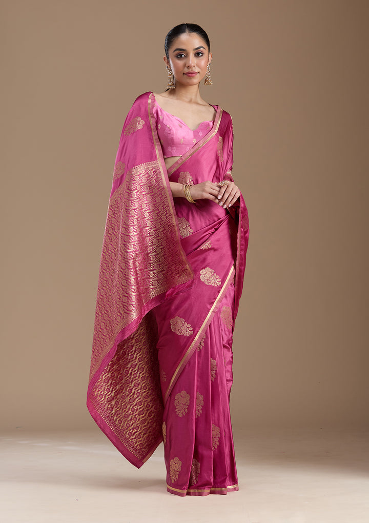 Onion Pink Zariwork Art Silk Saree
