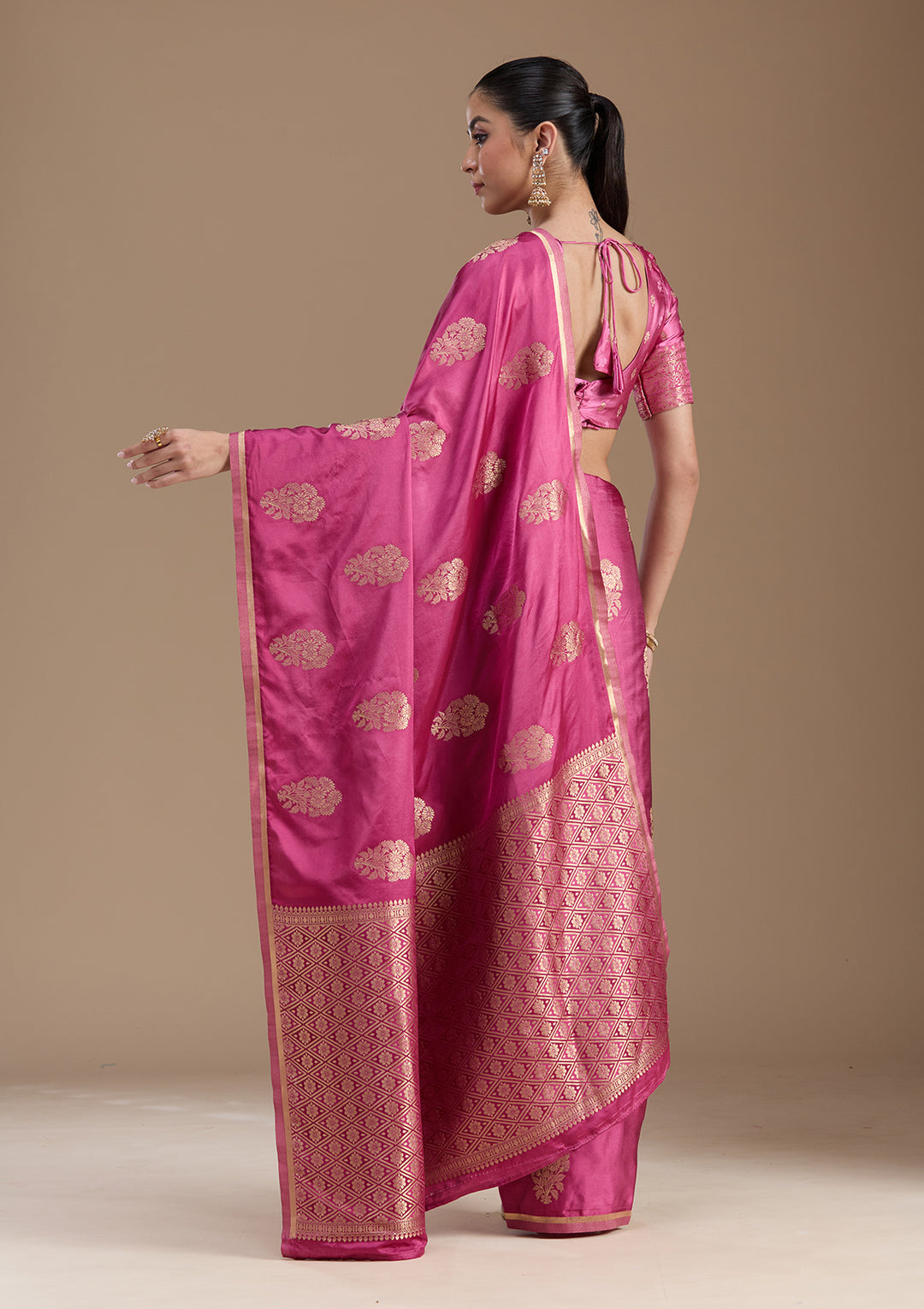 Onion Pink Zariwork Art Silk Saree