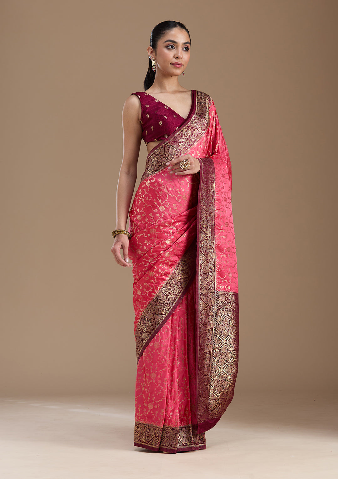 Pink Zariwork (Gold) Art Silk Silk_Saree