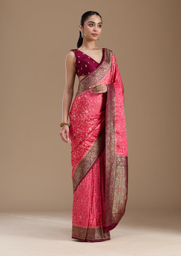 Pink Zariwork (Gold) Art Silk Silk_Saree