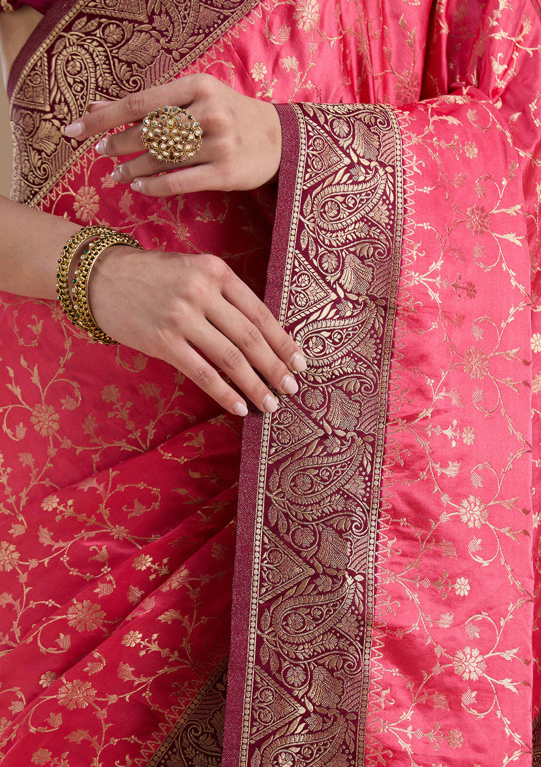 Pink Zariwork (Gold) Art Silk Silk_Saree