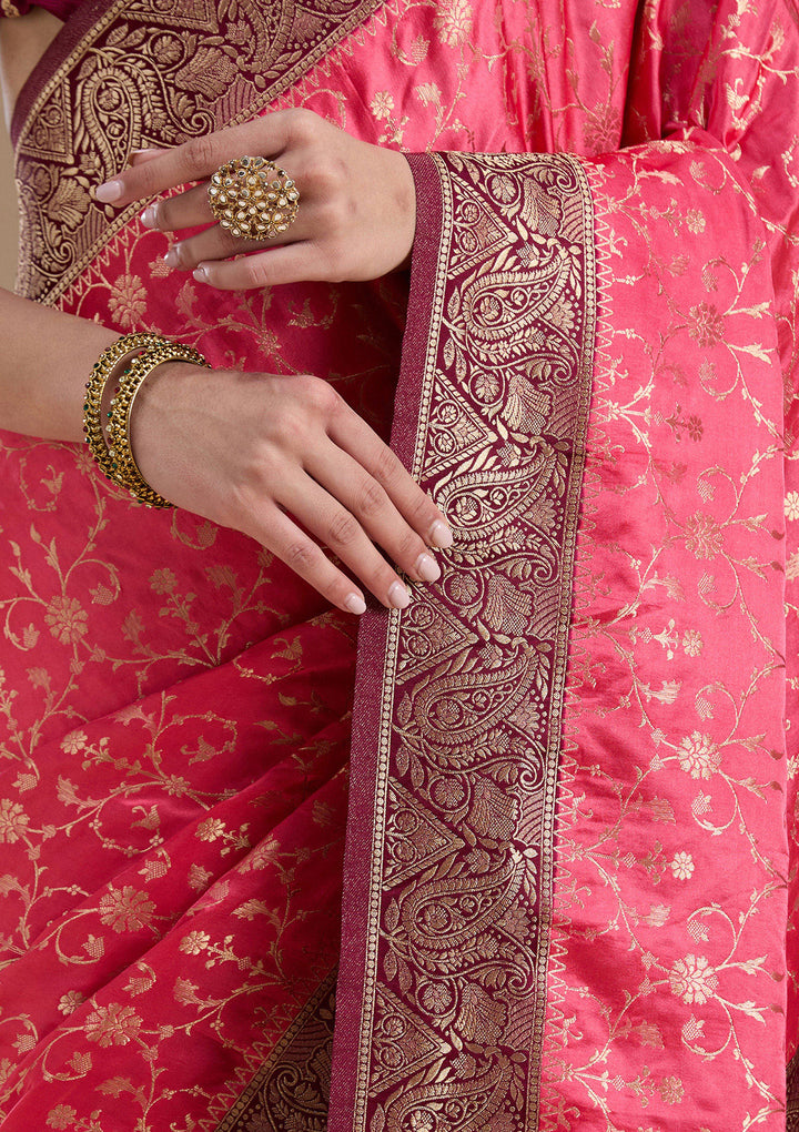 Pink Zariwork (Gold) Art Silk Silk_Saree