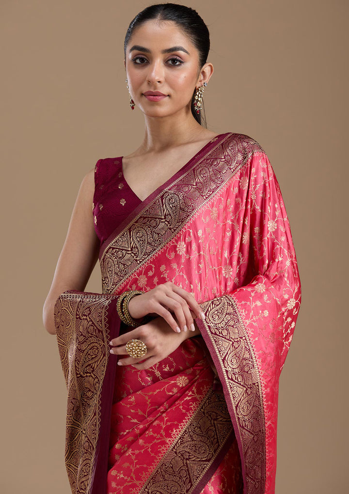 Pink Zariwork (Gold) Art Silk Silk_Saree
