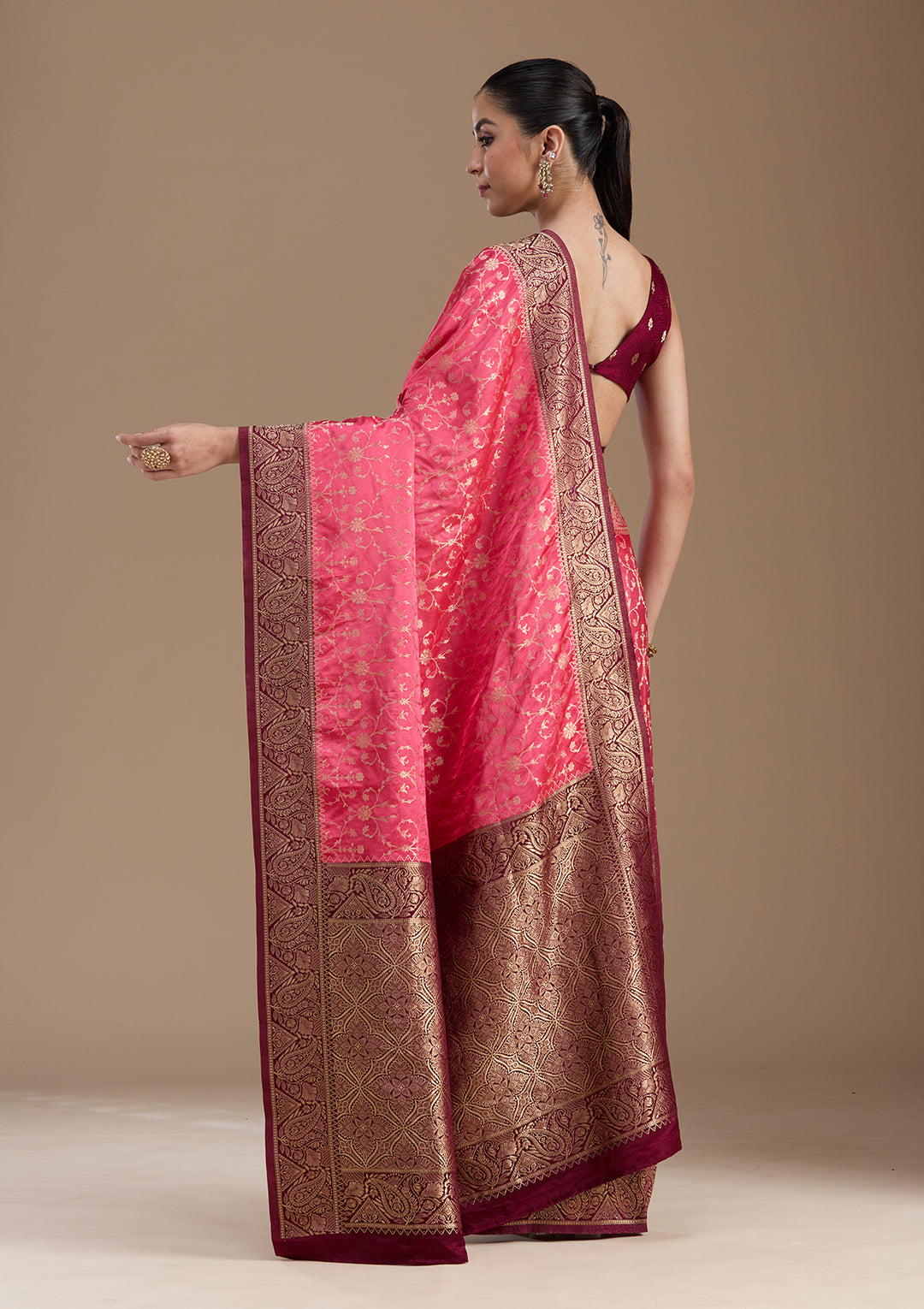 Pink Zariwork (Gold) Art Silk Silk_Saree