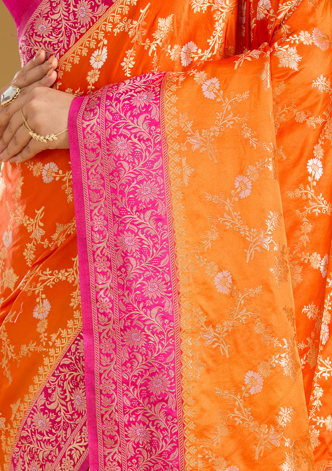 Orange Zariwork (Gold) Art Silk Saree