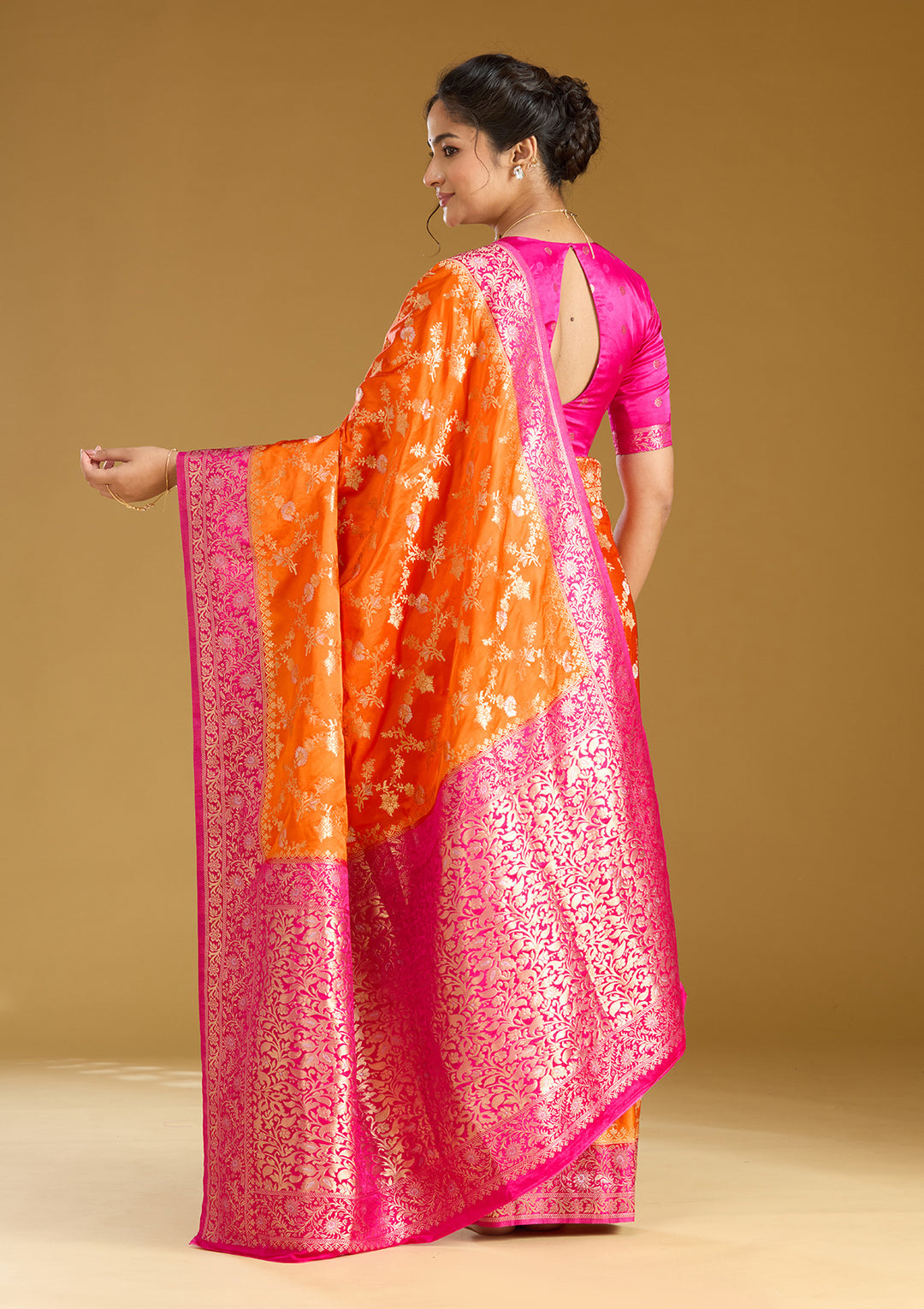 Orange Zariwork (Gold) Art Silk Saree