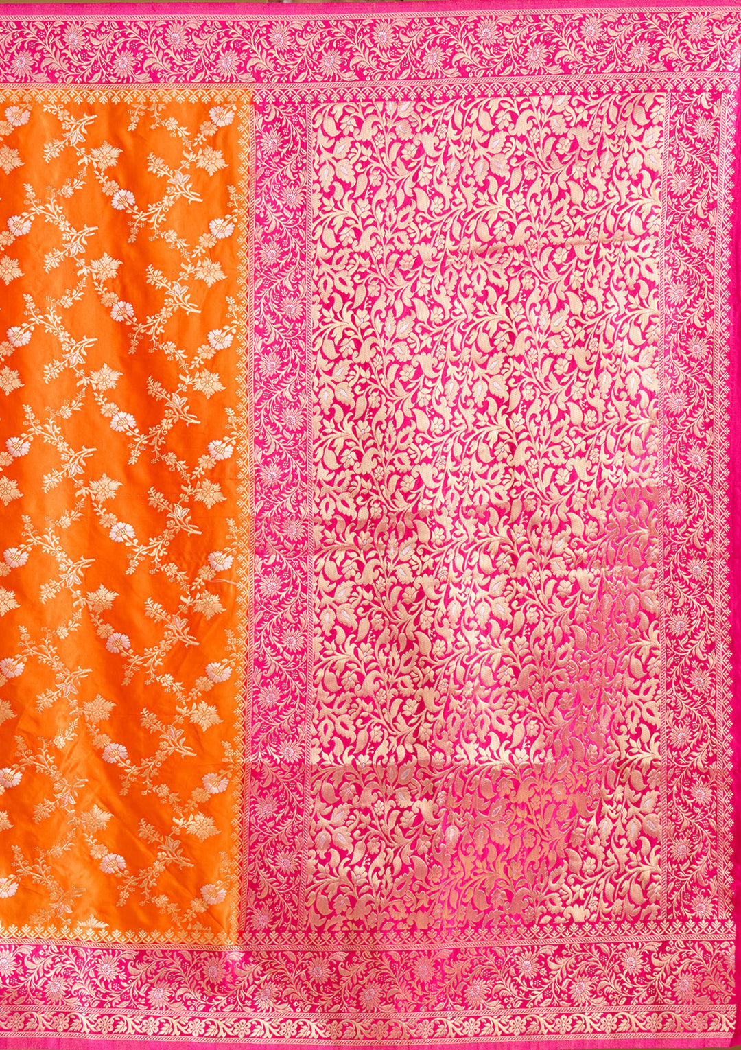 Orange Zariwork (Gold) Art Silk Saree