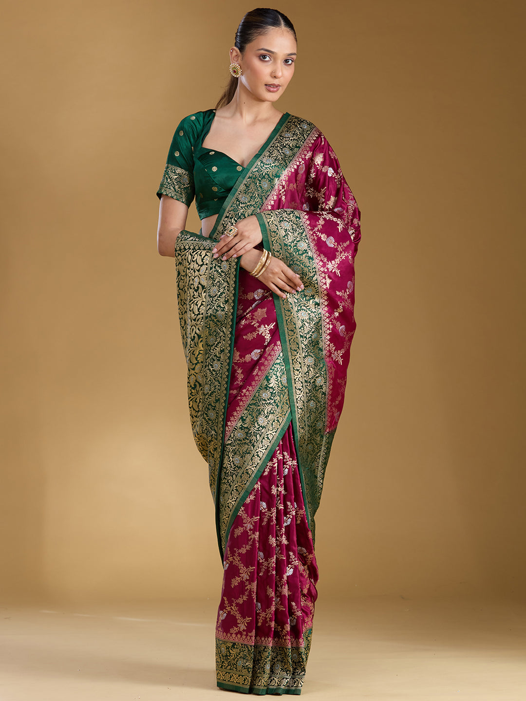 Bottle Green Zariwork (Gold) Art Silk Silk_Saree