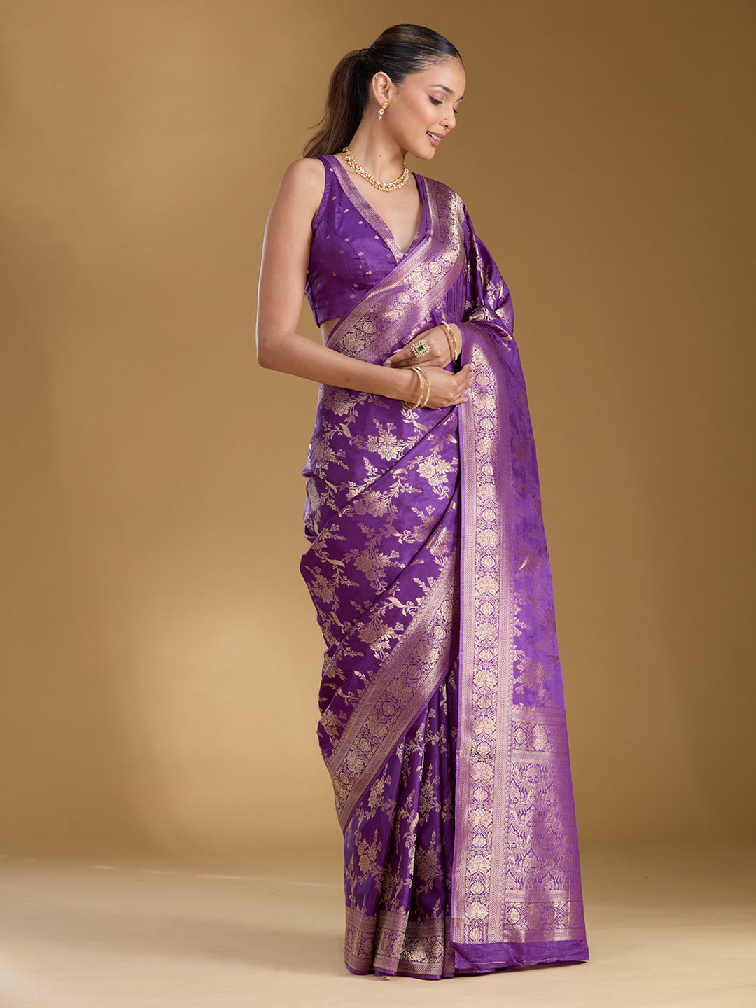 Violet Zariwork (Gold) Art Silk Silk_Saree