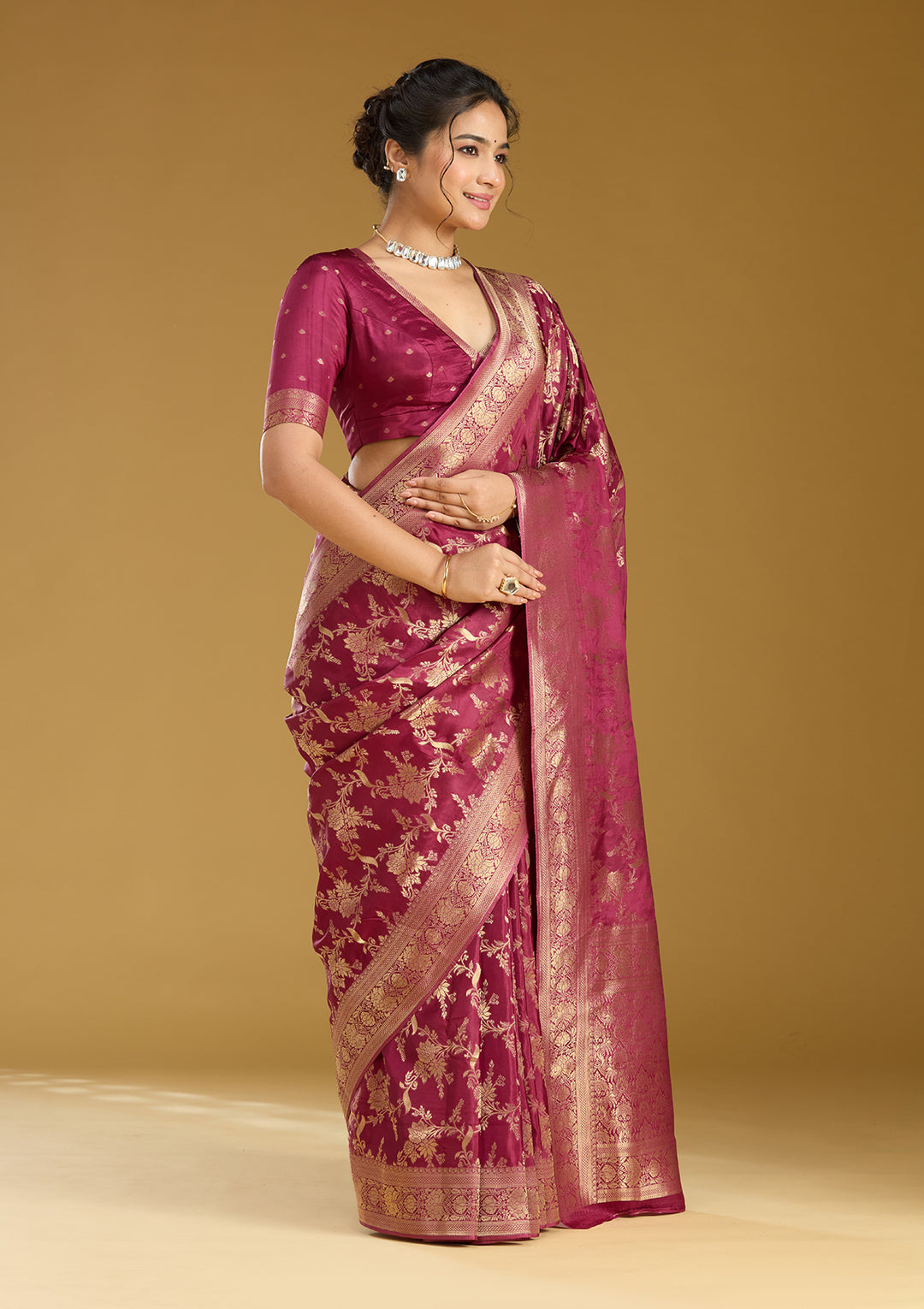 Wine Zariwork (Gold) Art Silk Silk_Saree