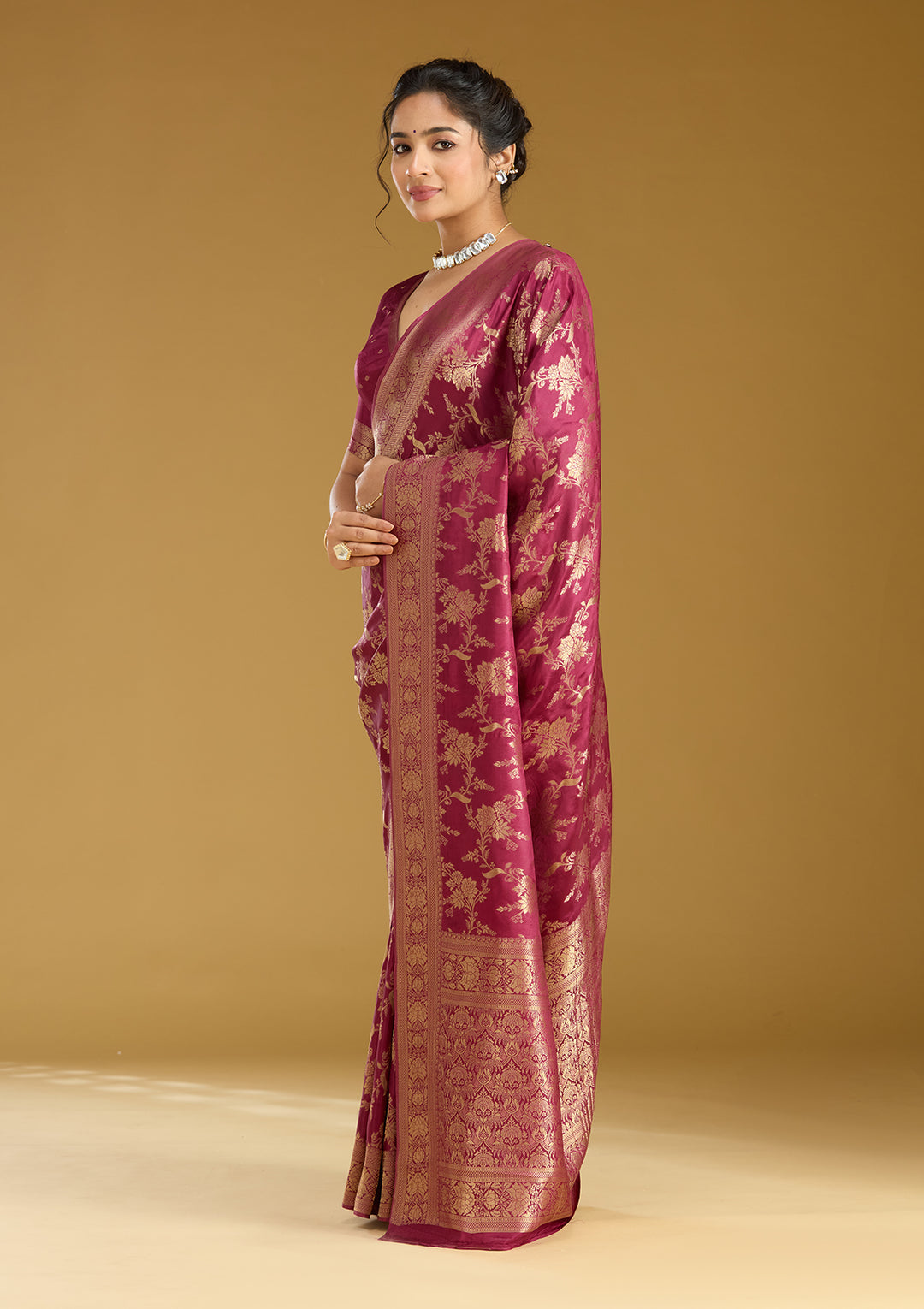 Wine Zariwork (Gold) Art Silk Silk_Saree