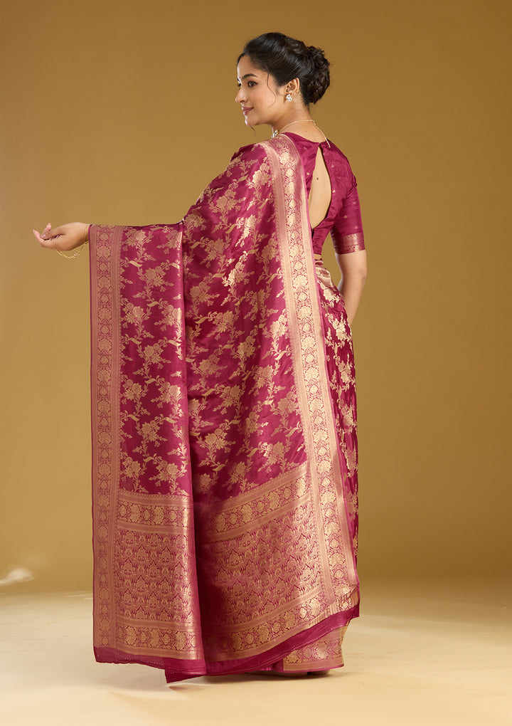 Wine Zariwork (Gold) Art Silk Silk_Saree