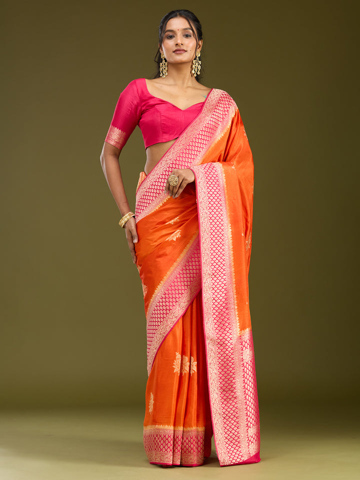 Orange Zariwork (Silver) Art Silk Saree