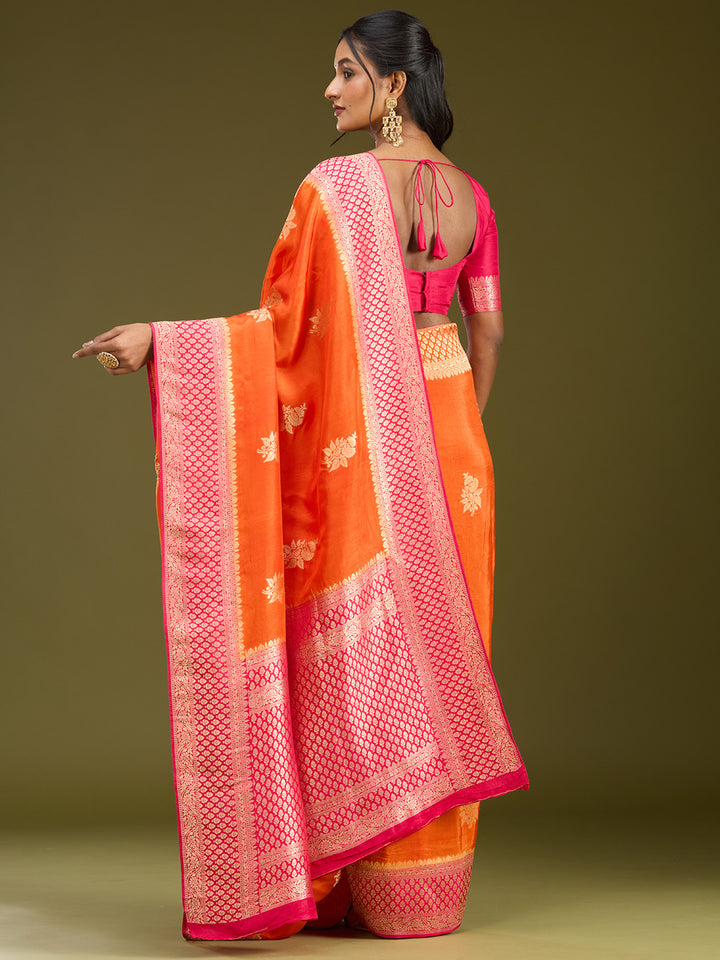 Orange Zariwork (Silver) Art Silk Saree