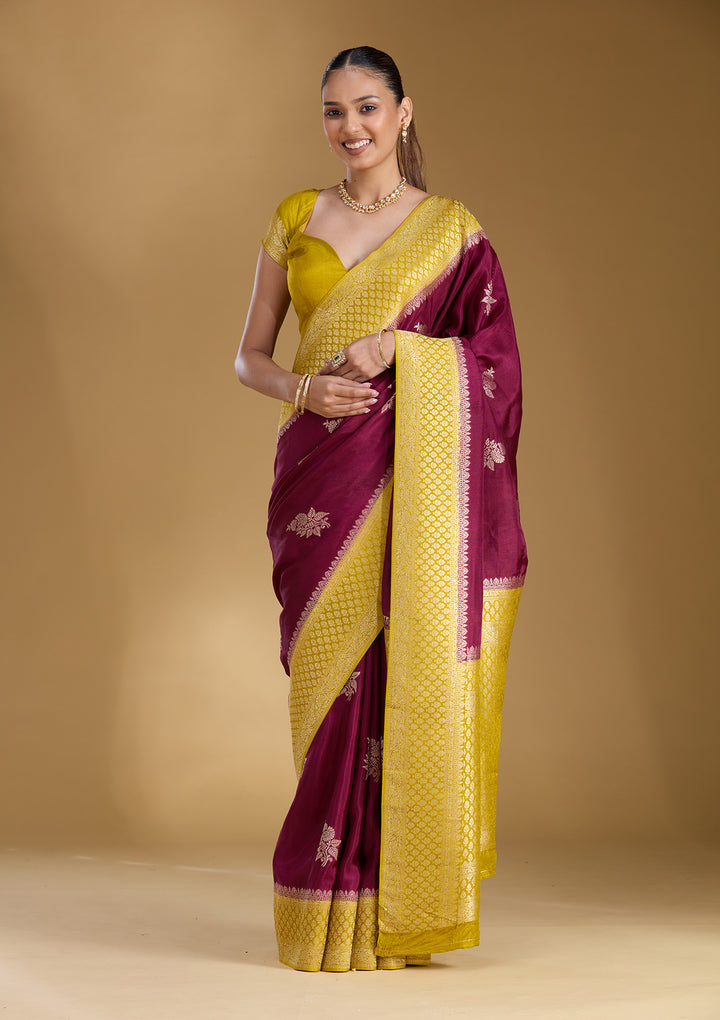 Wine Zariwork (Silver) Art Silk Silk_Saree