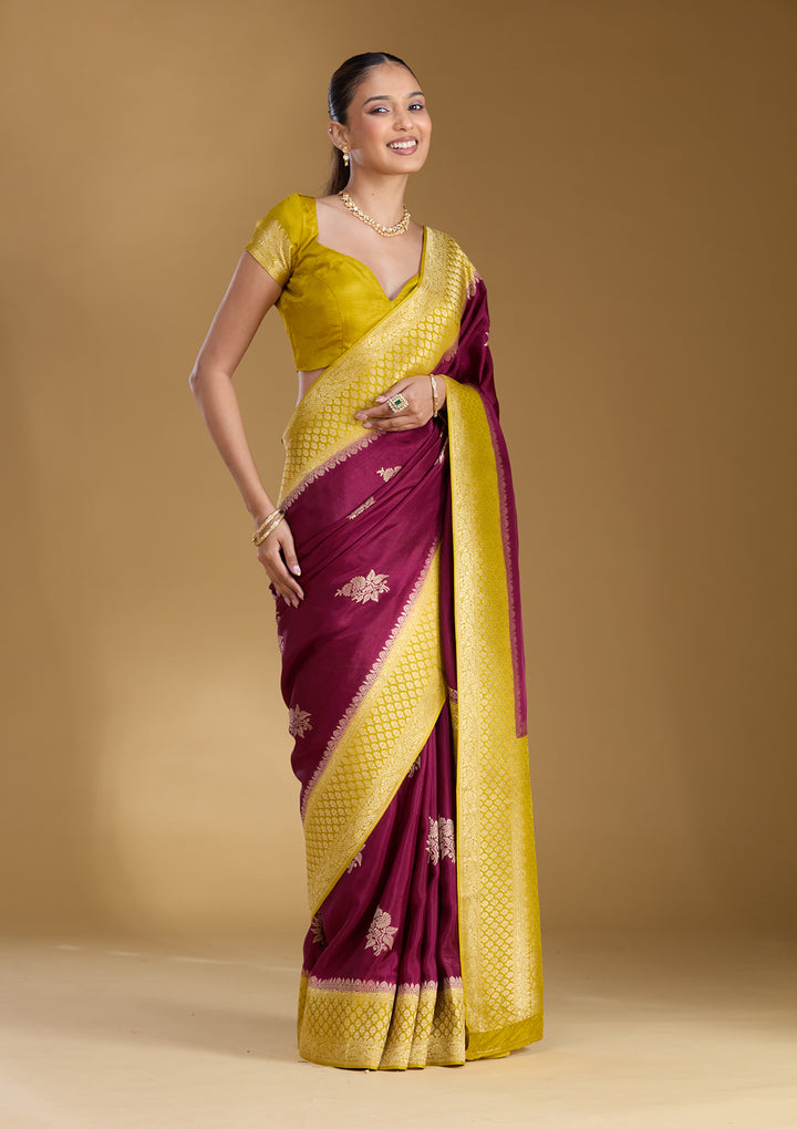 Wine Zariwork (Silver) Art Silk Silk_Saree