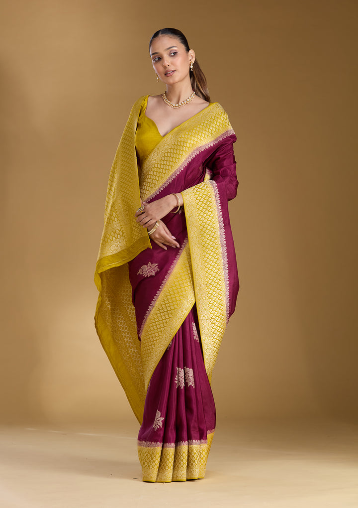 Wine Zariwork (Silver) Art Silk Silk_Saree