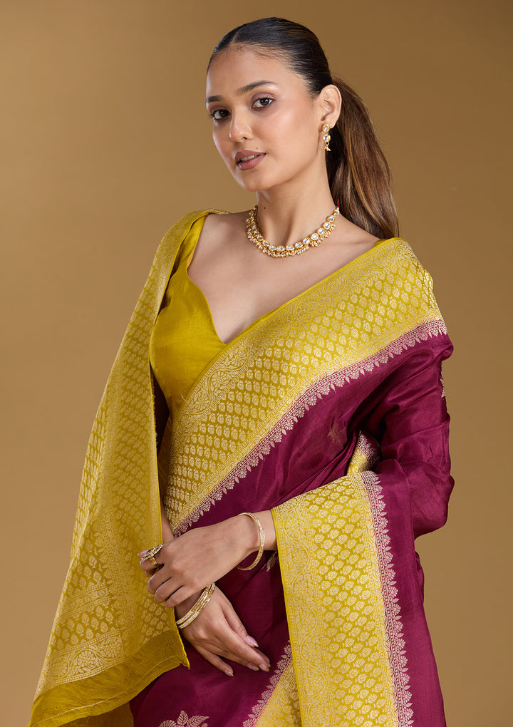 Wine Zariwork (Silver) Art Silk Silk_Saree
