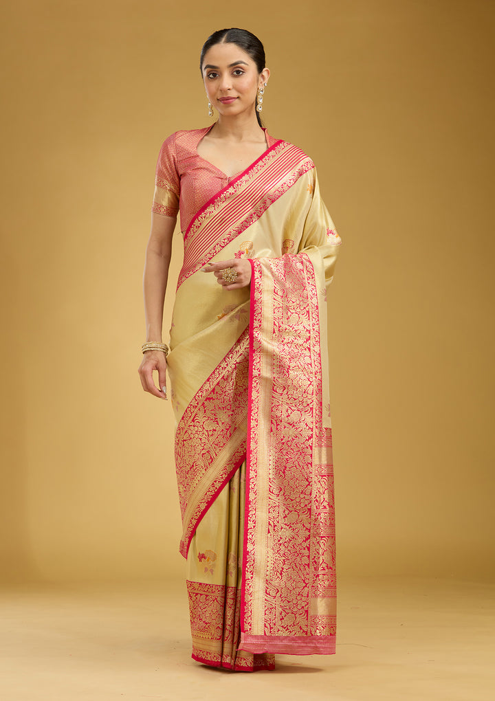 Cream Zariwork Art Silk Saree