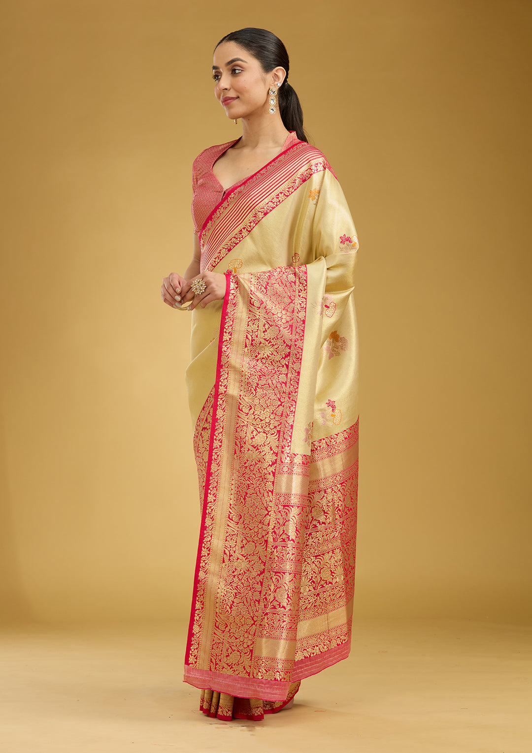 Cream Zariwork Art Silk Saree