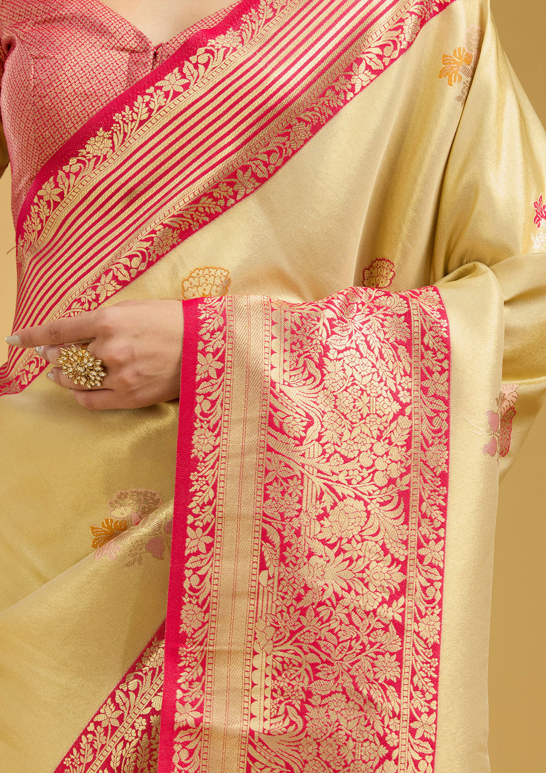 Cream Zariwork Art Silk Saree