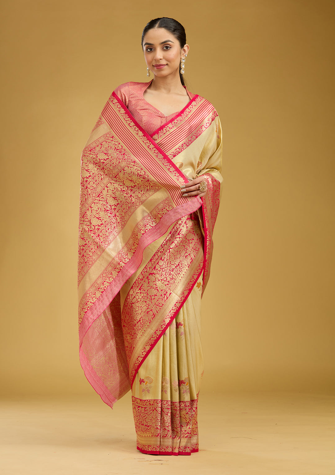 Cream Zariwork Art Silk Saree