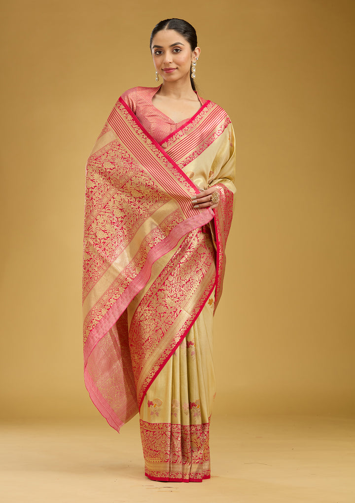 Cream Zariwork Art Silk Saree
