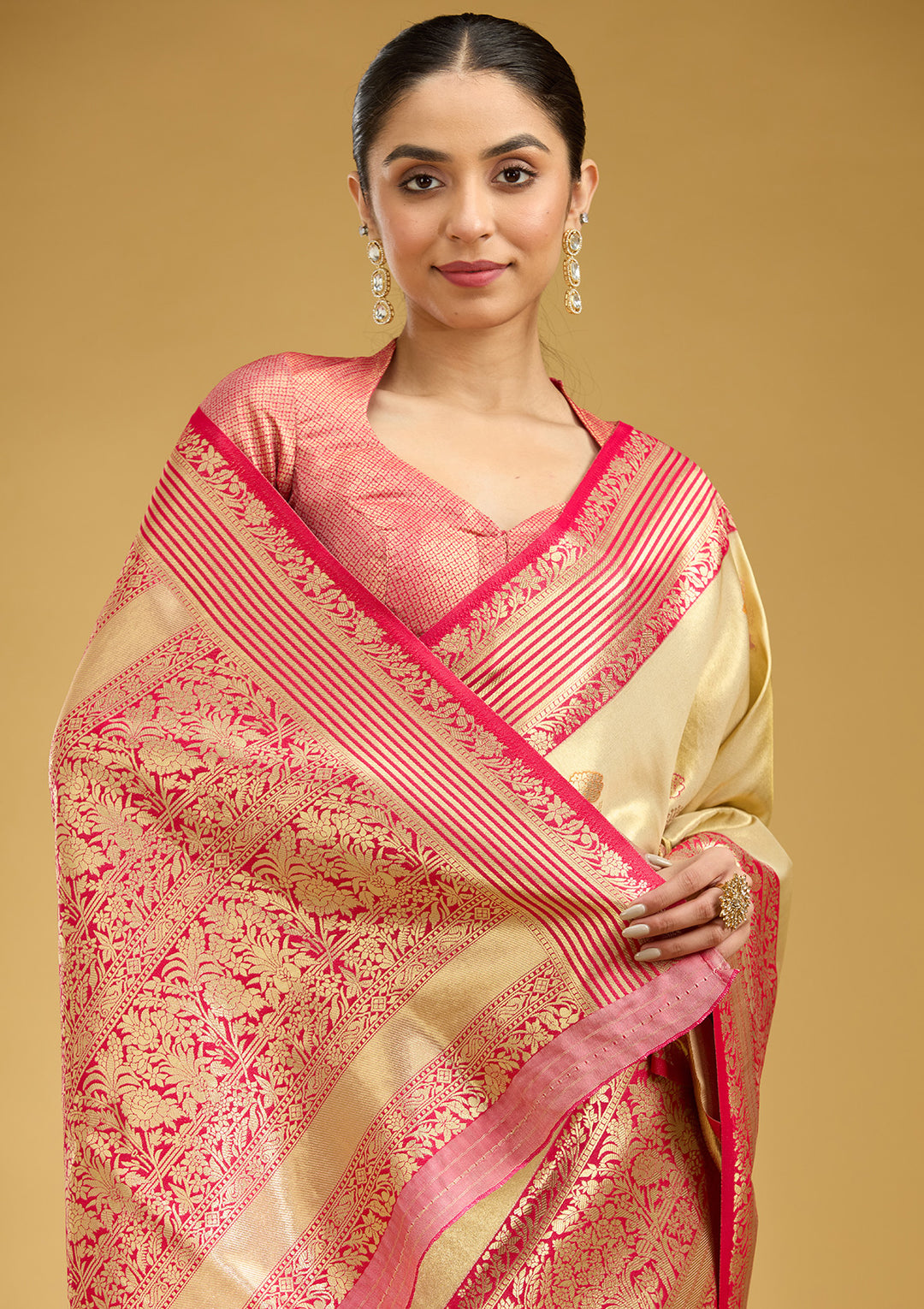 Cream Zariwork Art Silk Saree