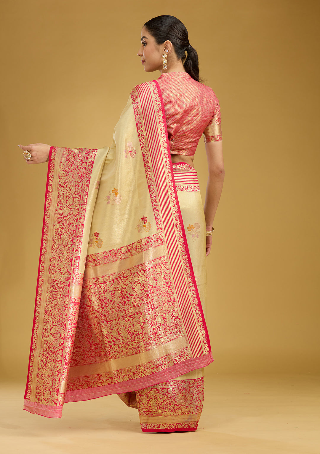 Cream Zariwork Art Silk Saree