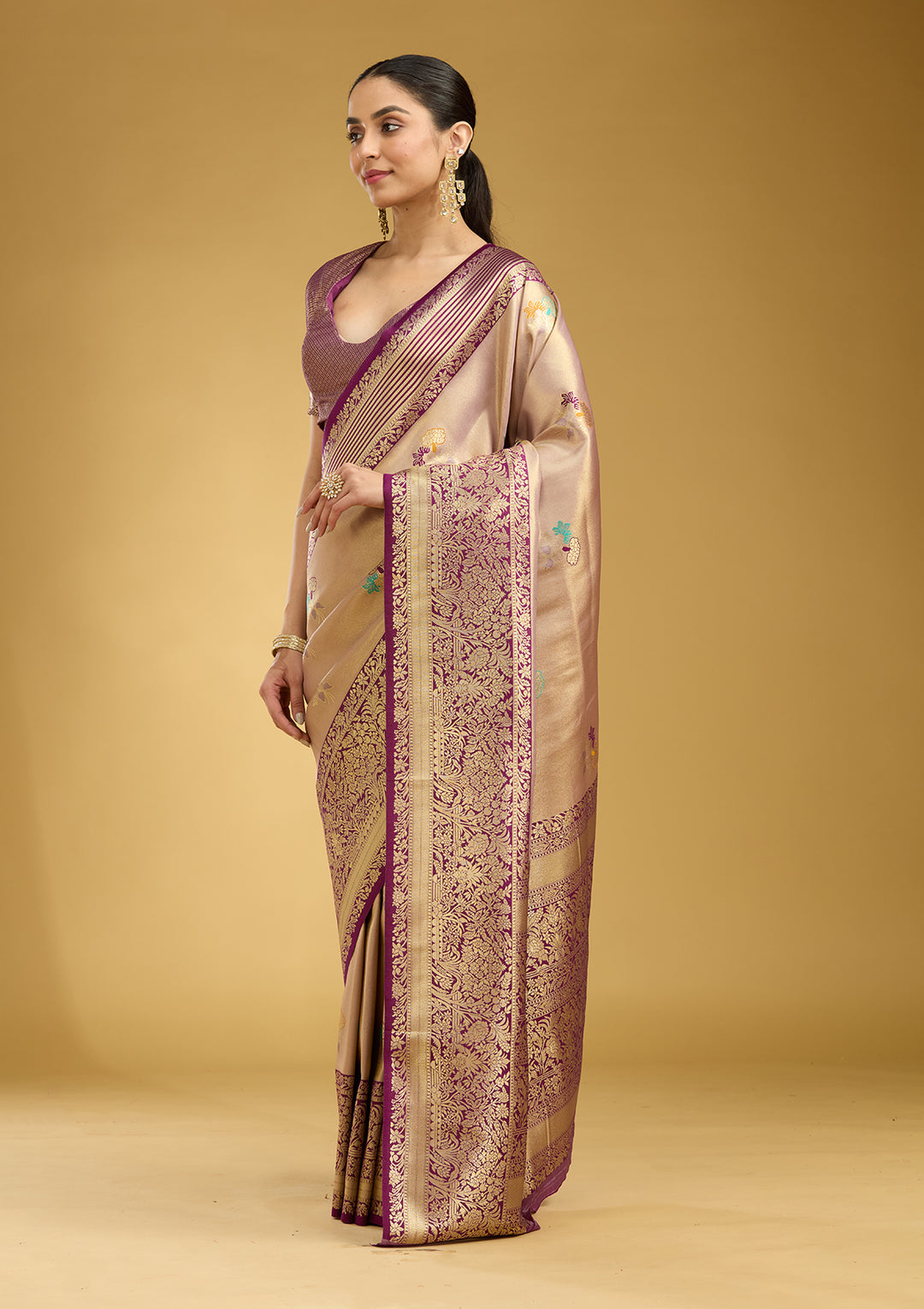 Mauve Zariwork Art Silk Saree