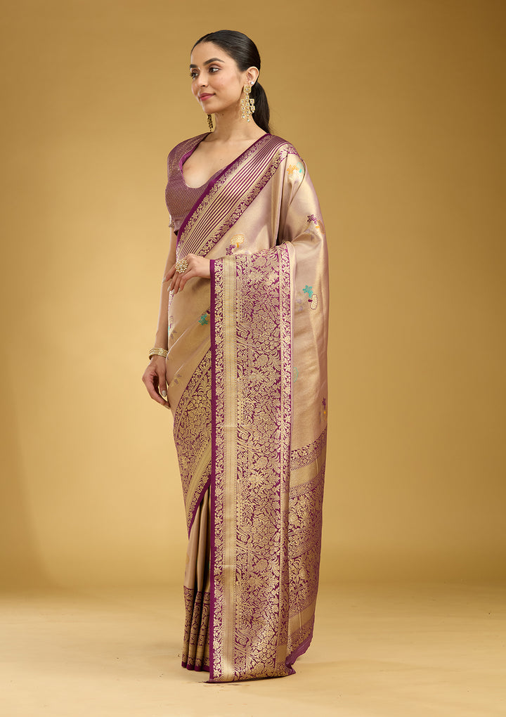 Mauve Zariwork Art Silk Saree
