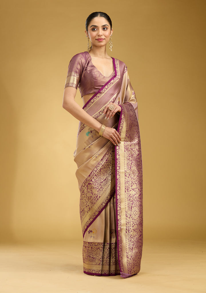 Mauve Zariwork Art Silk Saree