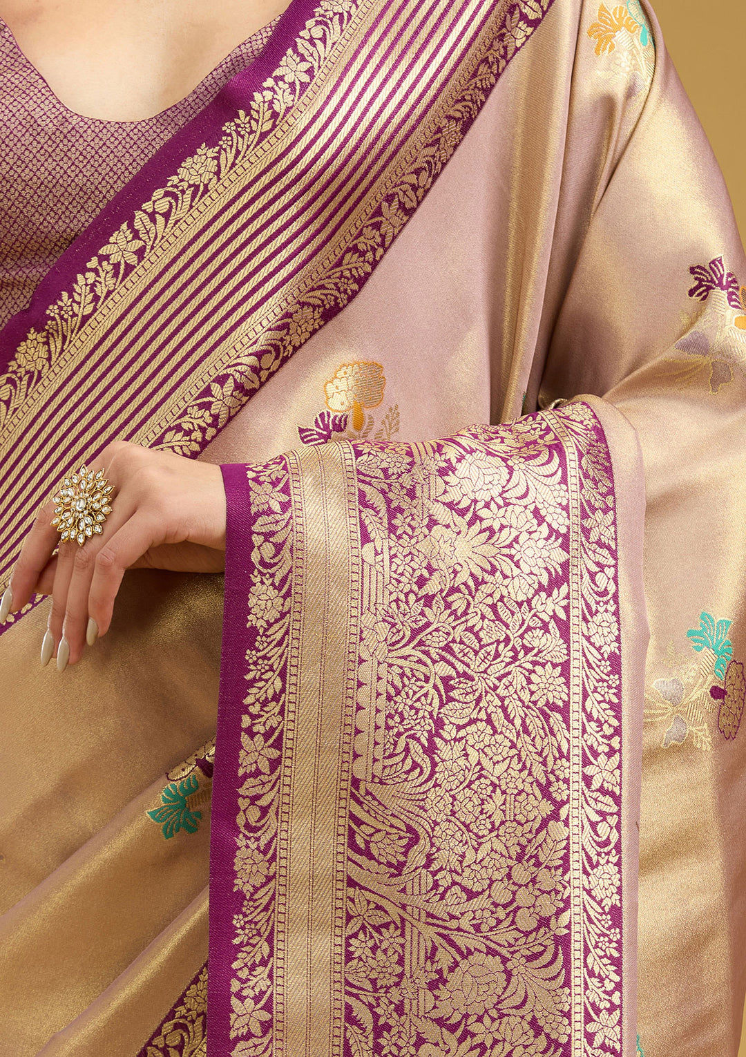 Mauve Zariwork Art Silk Saree
