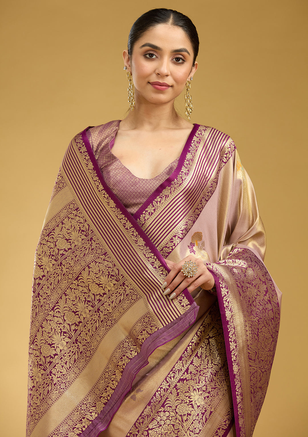 Mauve Zariwork Art Silk Saree