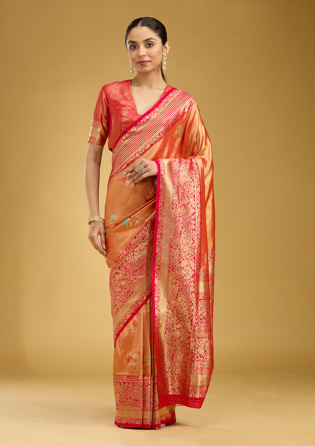 Rust Zariwork Art Silk Saree