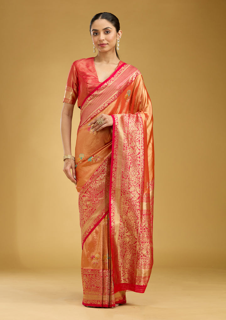 Rust Zariwork Art Silk Saree