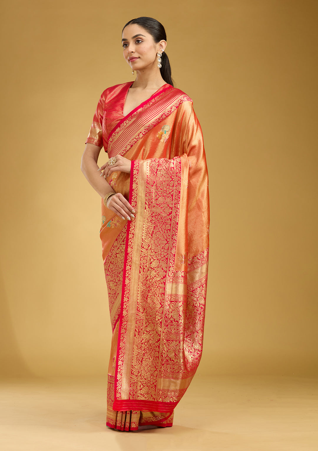 Rust Zariwork Art Silk Saree