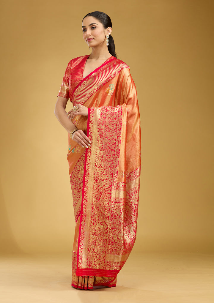 Rust Zariwork Art Silk Saree