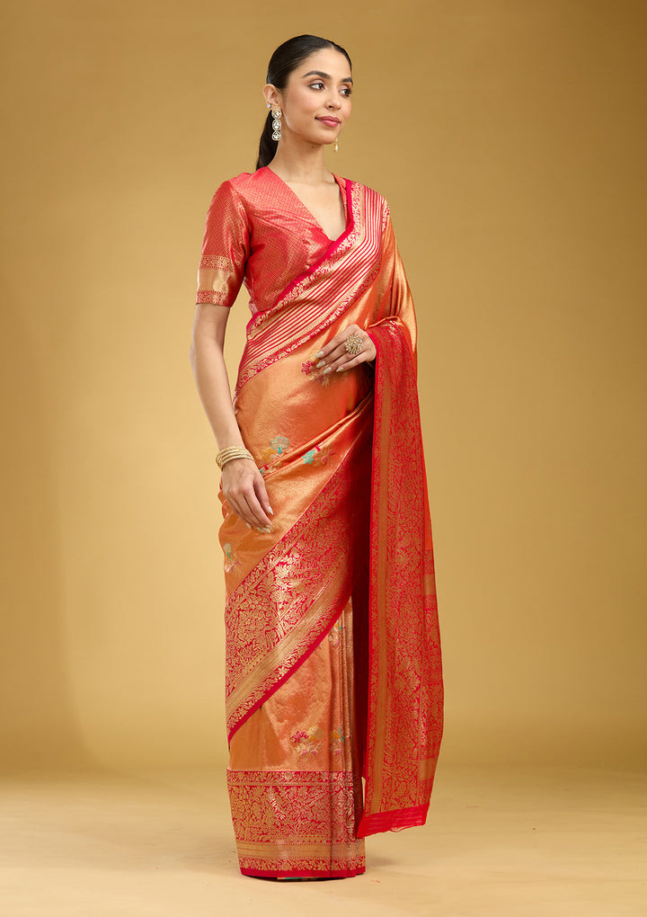 Rust Zariwork Art Silk Saree