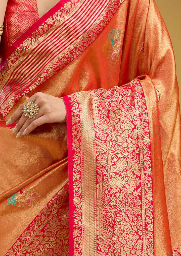 Rust Zariwork Art Silk Saree