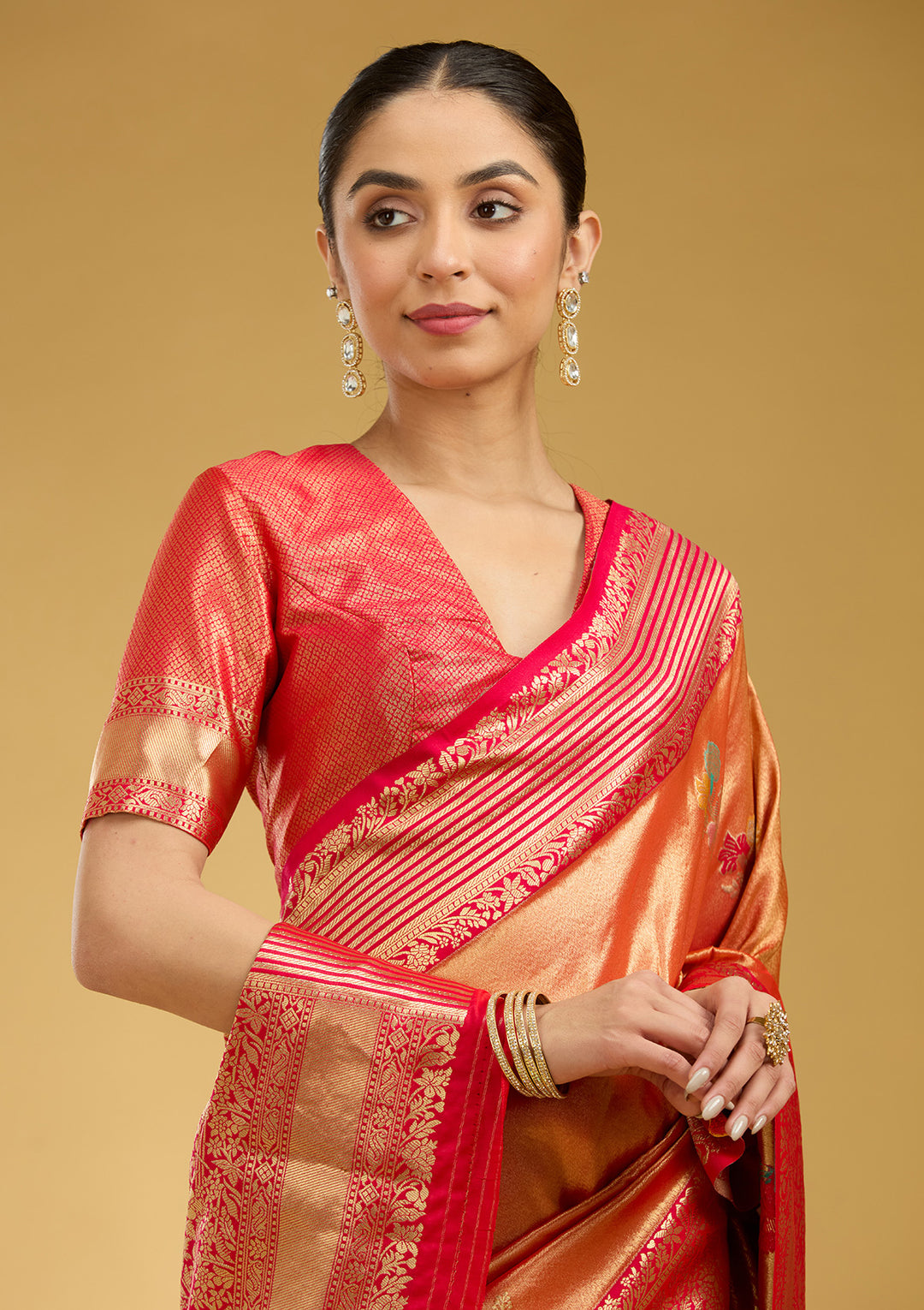 Rust Zariwork Art Silk Saree