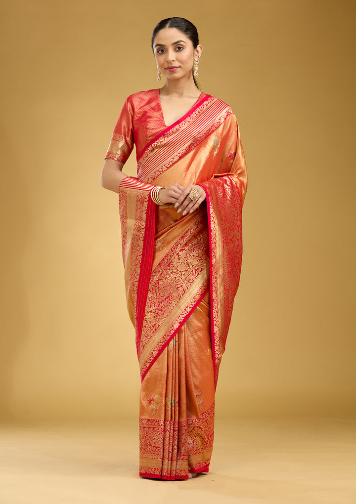 Rust Zariwork Art Silk Saree